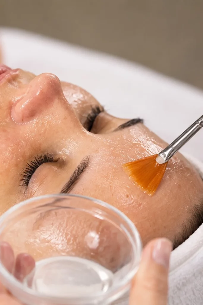 Application d’un peeling visage professionnel – Ô Derma Clermont-Ferrand